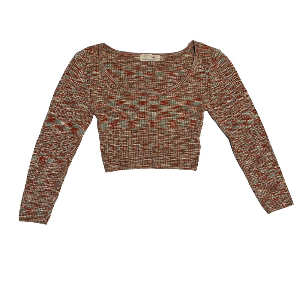 Urban Outfitters, Knit Crop Sweater L-Sleeve, Orange Teal, M